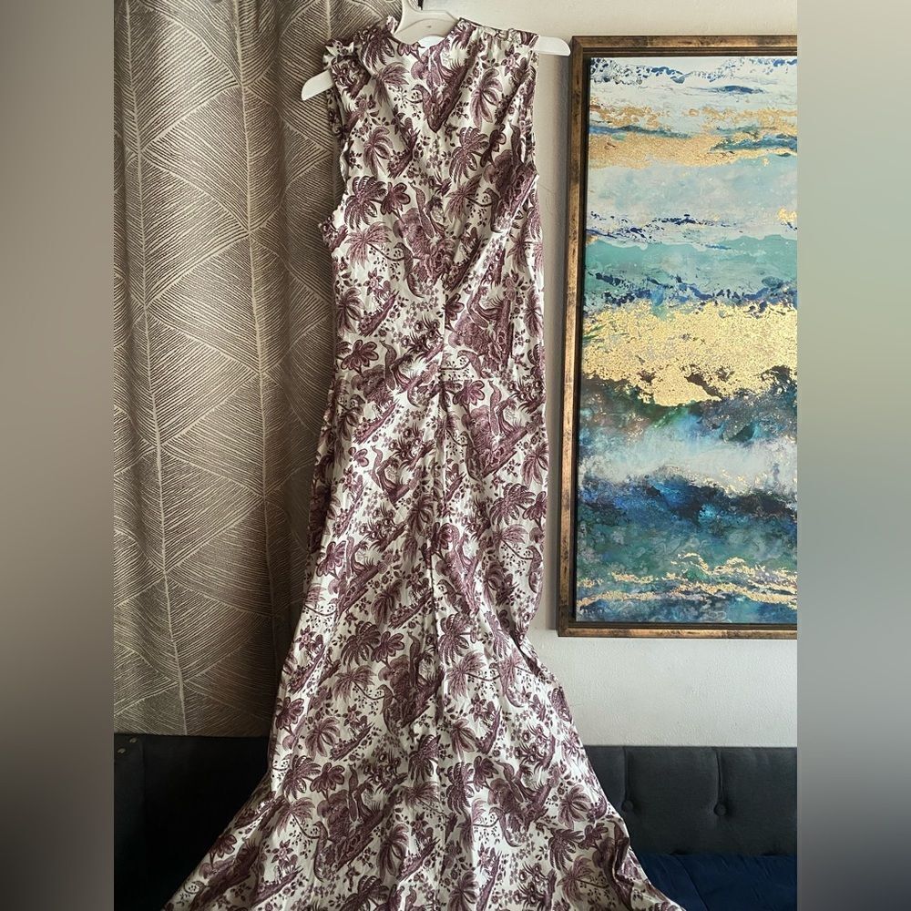 STAUD Maxi Dress Cowl Neck White Brown Paisley Sz 4 Sleeveless mermaid cut - Picture 10 of 10